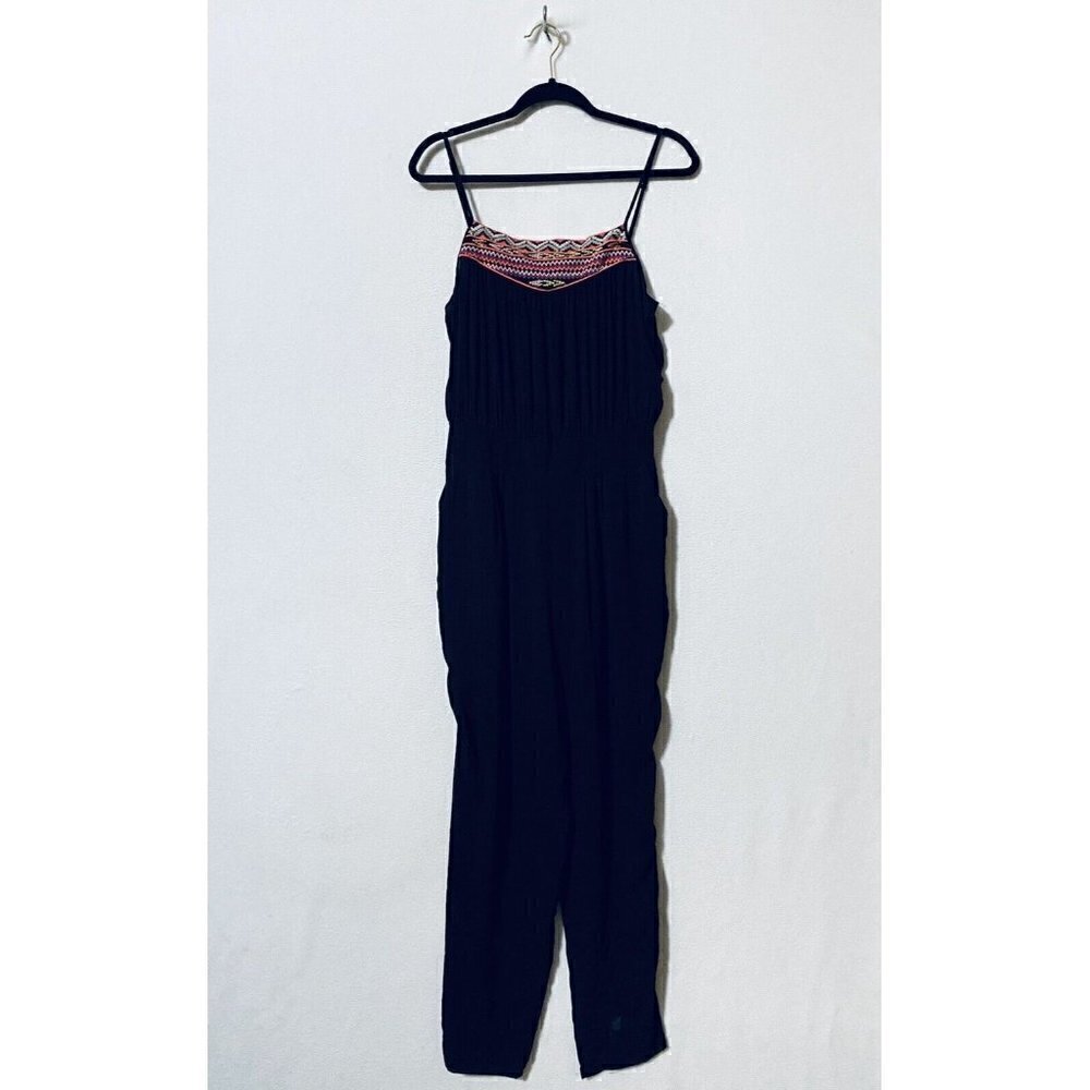 BCBGMAXAZRIA Womens Medium Sleeveless Embroidered Jumpsuit Black Boho